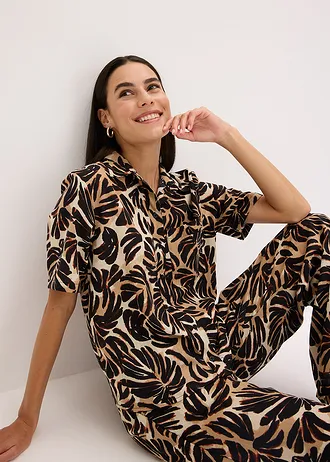 Gedessineerde blouse in linnnlook • bruin gebloemd • bonprix online shop