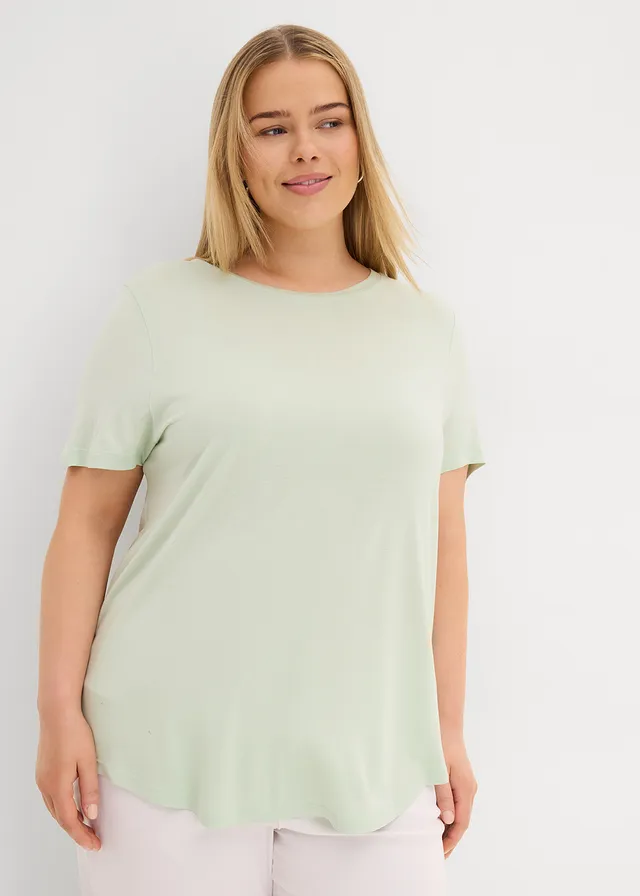 T-shirt long en viscose douce, Couleur: roseau clair