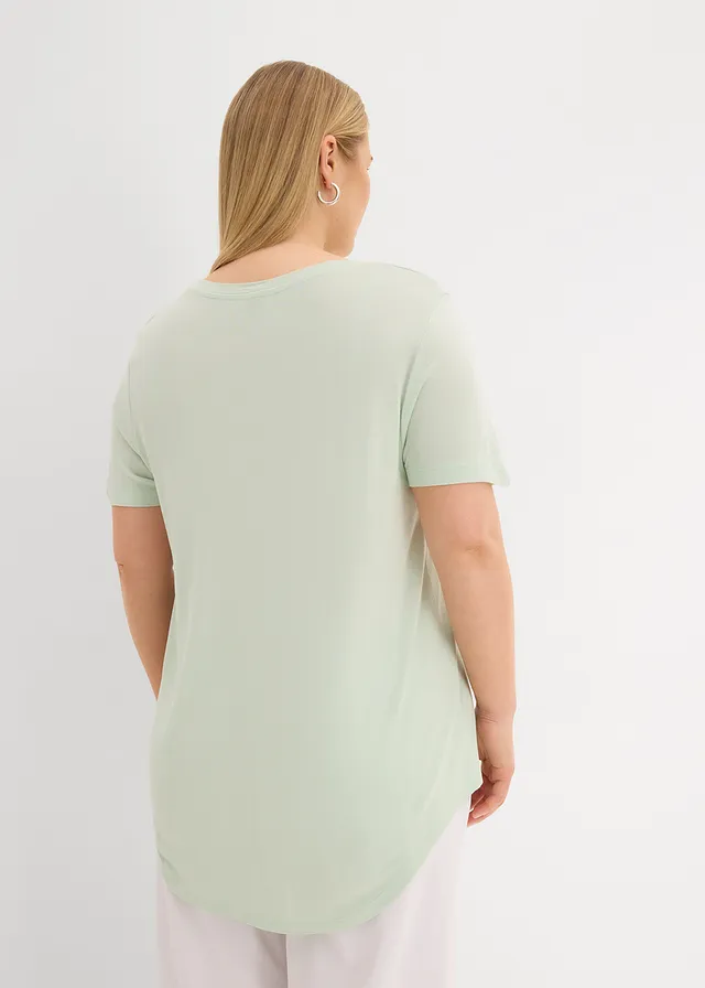T-shirt long en viscose douce, Couleur: roseau clair