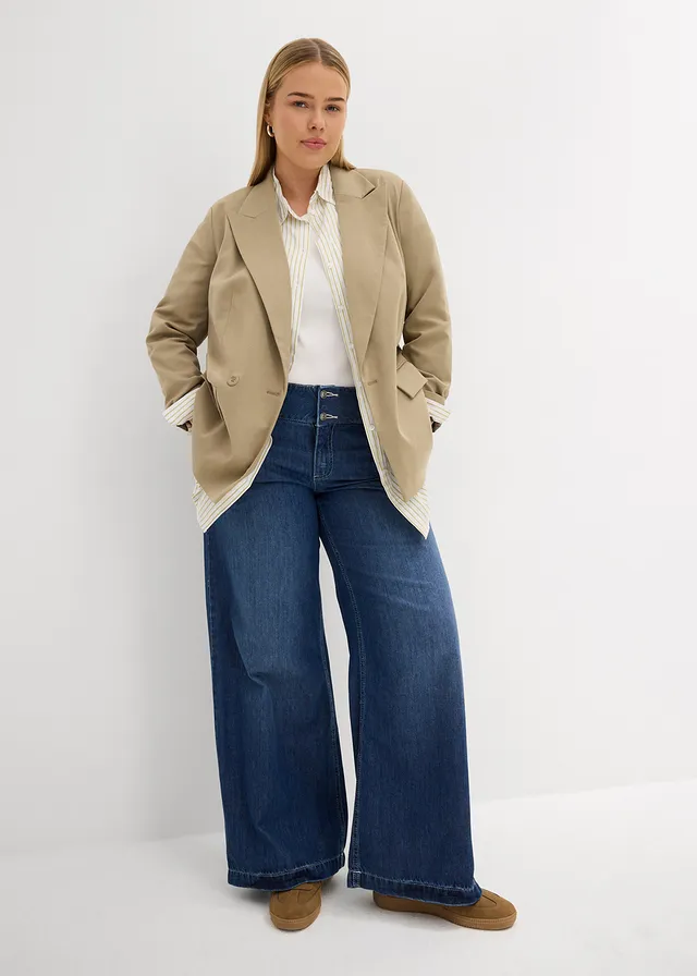 Džíny s širokými nohavicemi, High Waist, Super Soft, barva: modrá stone used