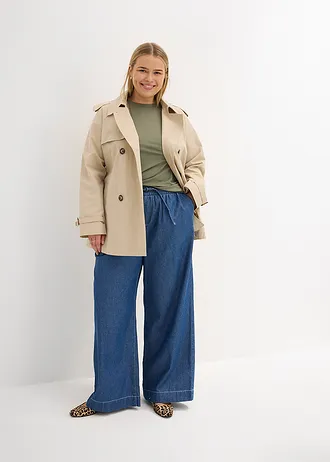 Wide leg jeans, mid waist met comfortband, Kleur: blue stone used