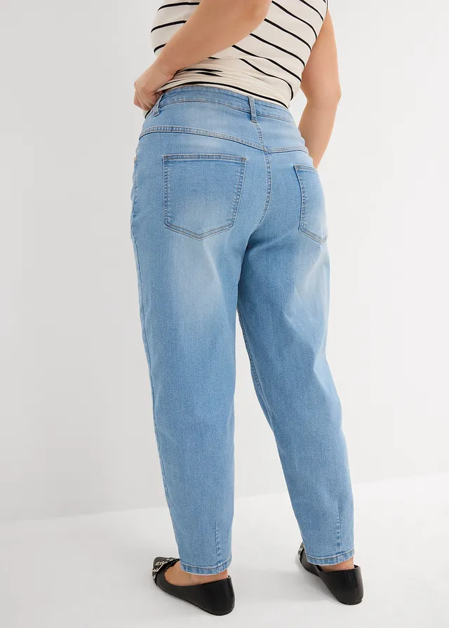 Jean barrel taille haute, cropped, Couleur: bleu clair denim used