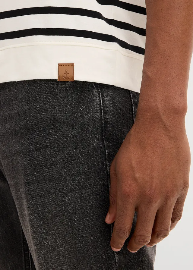 Polo manches courtes coton • écru/noir rayé • product-page.page-title-suffix