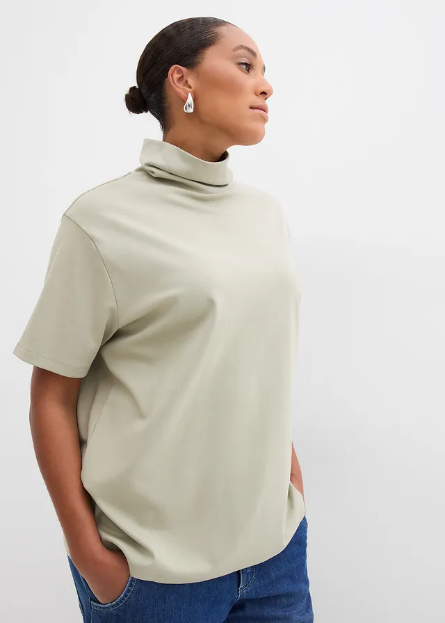 Shirt met col van biologisch katoen, Kleur: zeegras