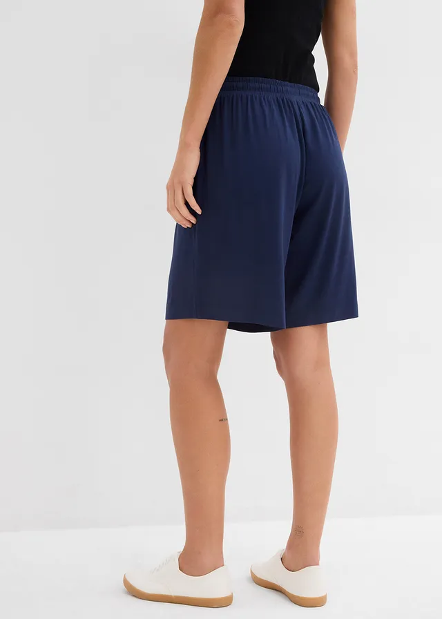Bermuda en jersey de viscose fluide, Couleur: bleu foncé