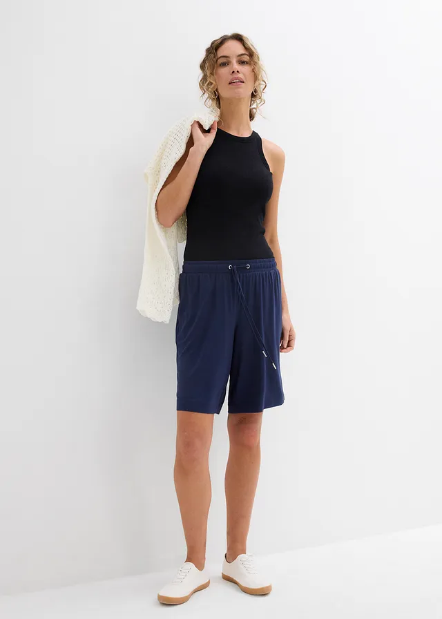 Jersey bermuda van soepele viscose, Kleur: donkerblauw