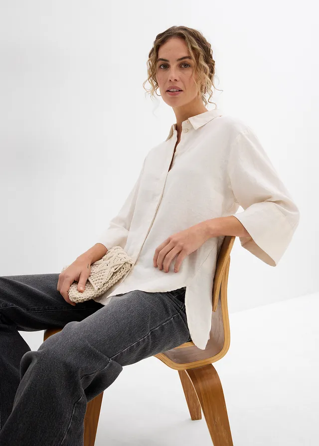 Overhemdblouse in een koele linnenmix • natuurbeige • product-page.page-title-suffix
