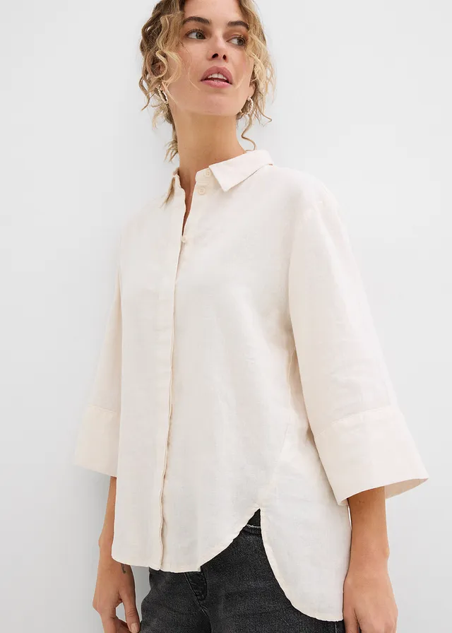 Overhemdblouse in een koele linnenmix