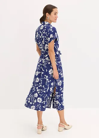 Rochie cu guler de cămașă din viscoză 100% • bleumarin profund/alb floral • magazin bonprix