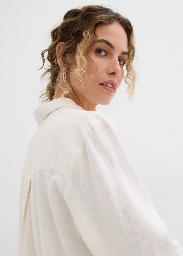 Overhemdblouse in een koele linnenmix • natuurbeige • product-page.page-title-suffix