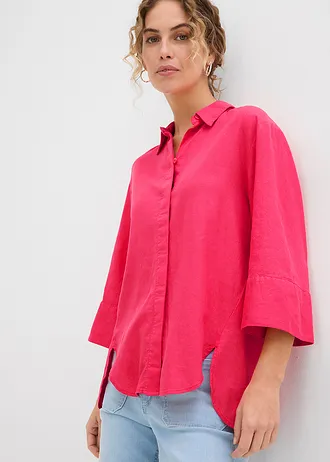 Košilová halenka z chladivé směsi se lnem, barva: rajská pink