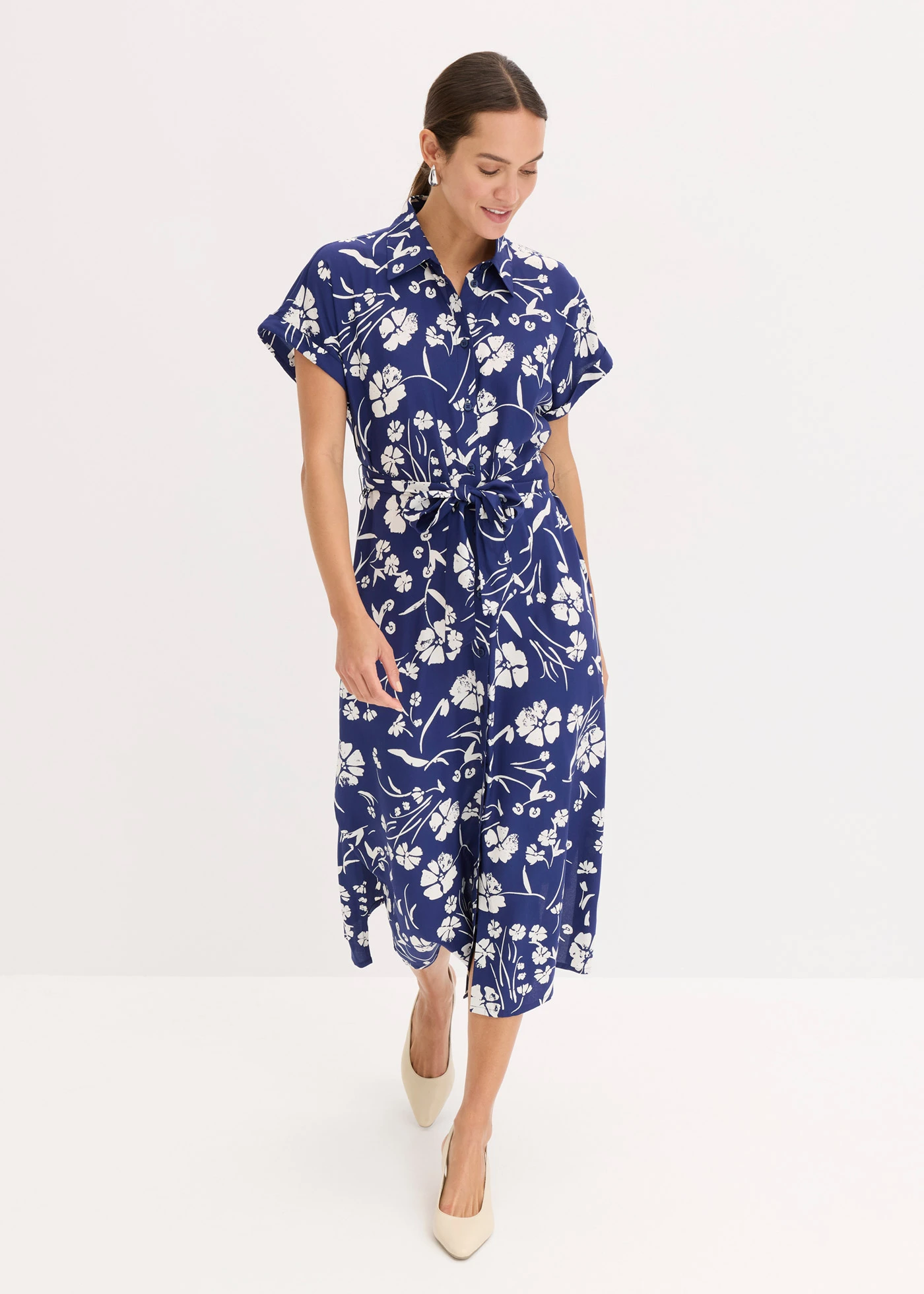 Overhemdjurk van viscose • diepzeeblauw/wit • bonprix online shop