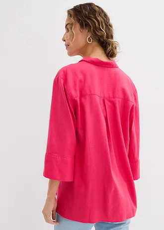Overhemdblouse in een koele linnenmix, Kleur: paradijspink