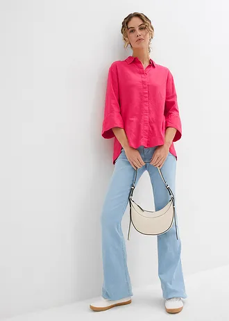 Overhemdblouse in een koele linnenmix, Kleur: paradijspink