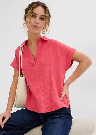 Blouse manches courtes en gaze de coton légère • rose paradis • Boutique bonprix