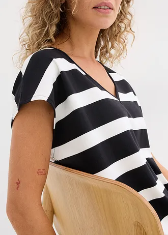 Csíkos póló • fekete/gyapjúfehér csíkos • bonprix áruház