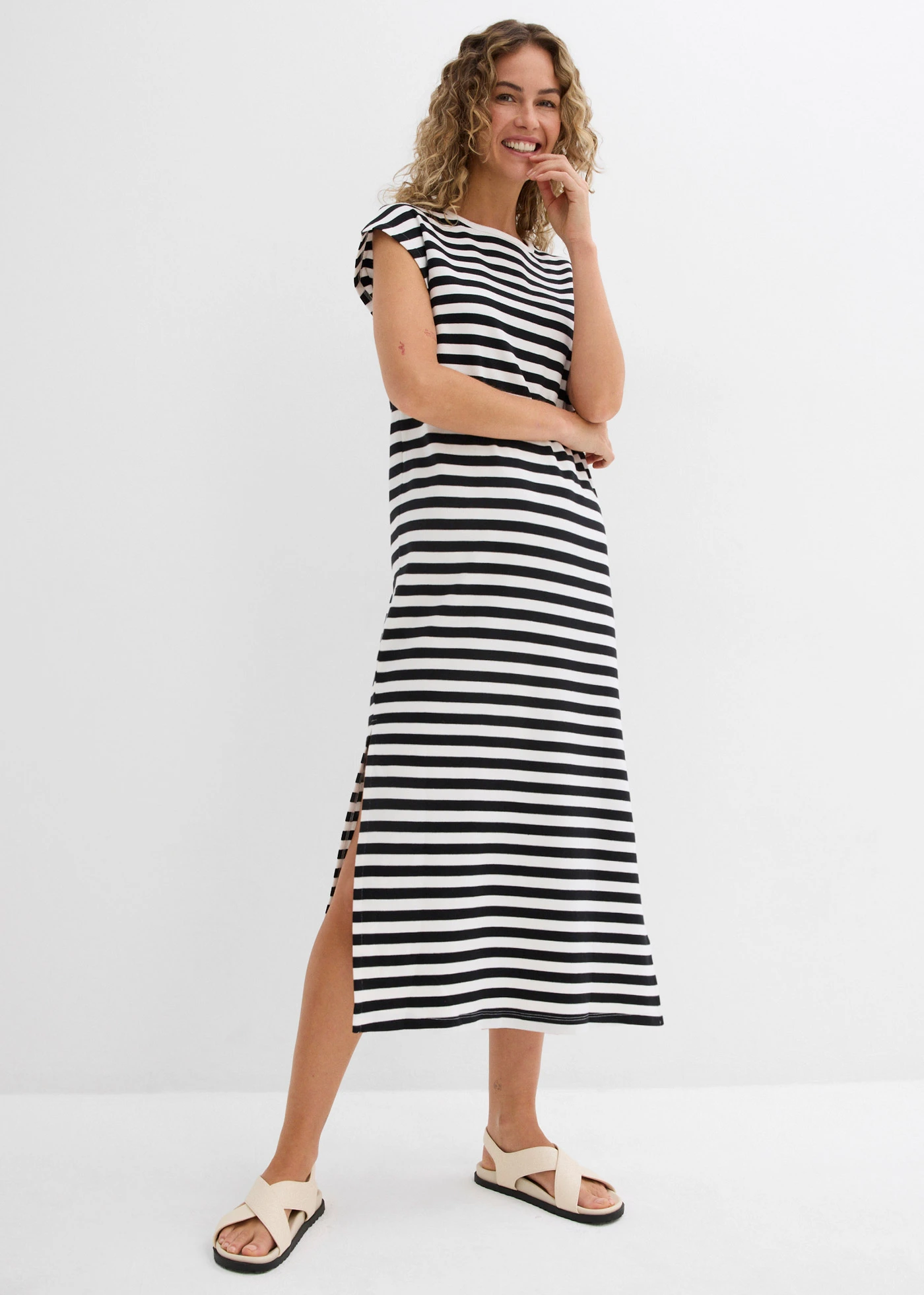 Žerzejové šaty z čisté bavlny • černá /přírodní bílá s proužky • bonprix obchod