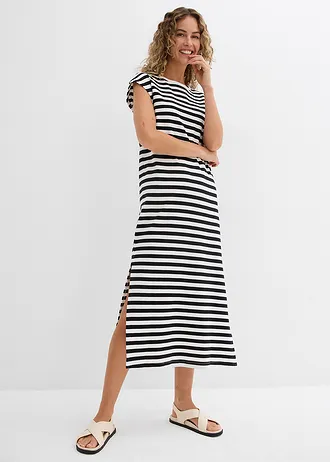 Žerzejové šaty z čisté bavlny • černá /přírodní bílá s proužky • bonprix obchod