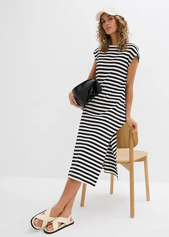 Žerzejové šaty z čisté bavlny, barva: černá /přírodní bílá s proužky