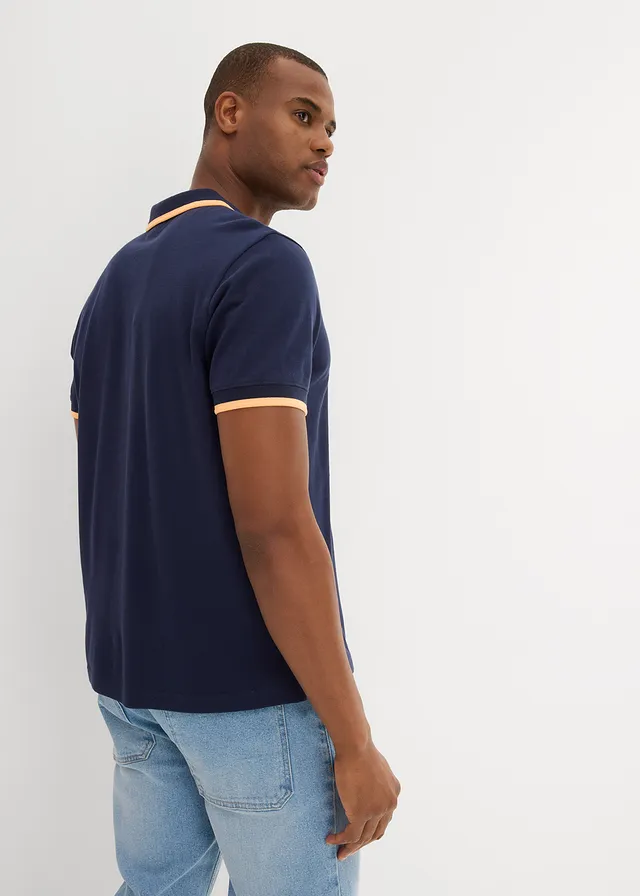 Lot de 2 polos en maille piquée 100% coton, Couleur: bleu foncé+noir