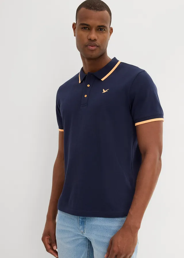 Lot de 2 polos en maille piquée 100% coton, Couleur: bleu foncé+noir