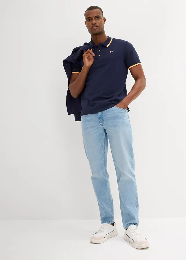 Lot de 2 polos en maille piquée 100% coton, Couleur: bleu foncé+noir