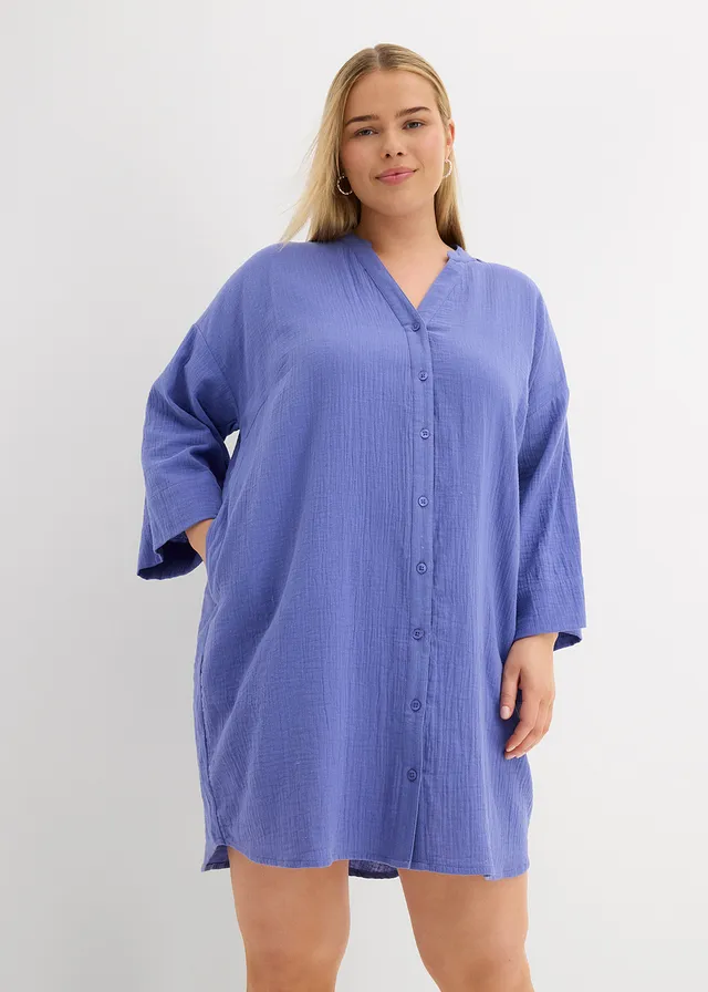Robe blouse en gaze de coton, Couleur: bleu violet