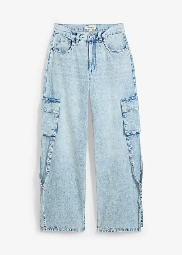 Cargo džíny, Mid Waist, malý podíl streče, dlouhá délka