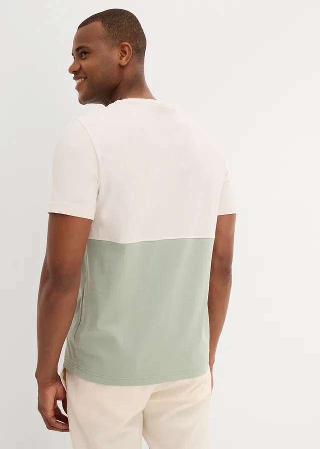 T-shirt, Kleur: poederwit -rookgroen