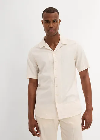 Košile s podílem lnu, krátký rukáv • béžová • bonprix obchod