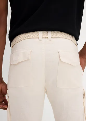 Cargo bermudy s podílem lnu a s páskem, Regular Fit • béžová • bonprix obchod