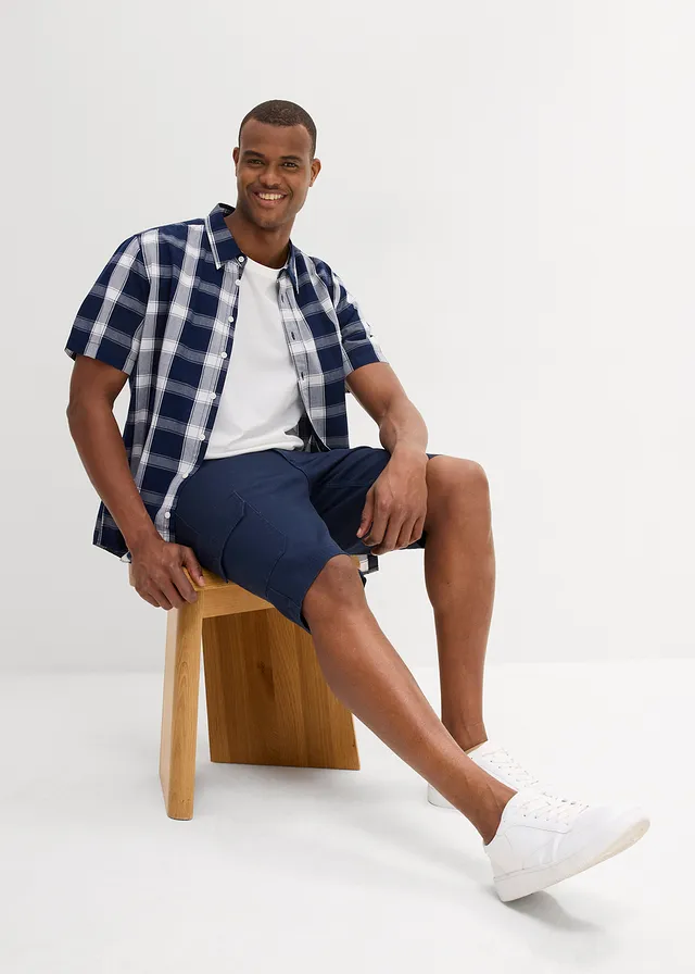 Stretch bermuda, slim fit • donkerblauw • product-page.page-title-suffix