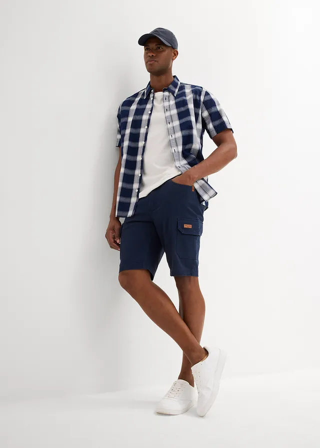 Stretch bermuda, slim fit, Kleur: donkerblauw