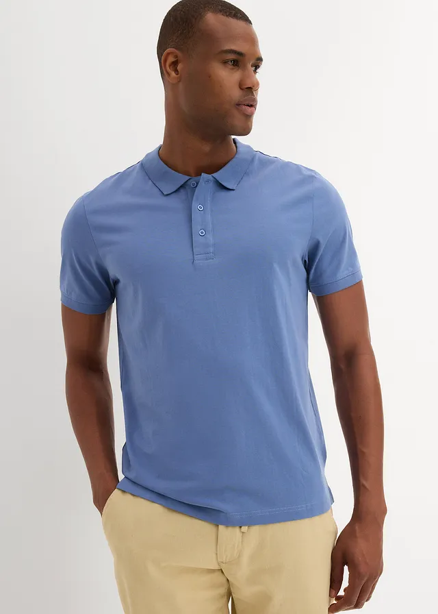 Poloshirt van biologisch katoen (set van 2), Kleur: donkerblauw+jeansblauw