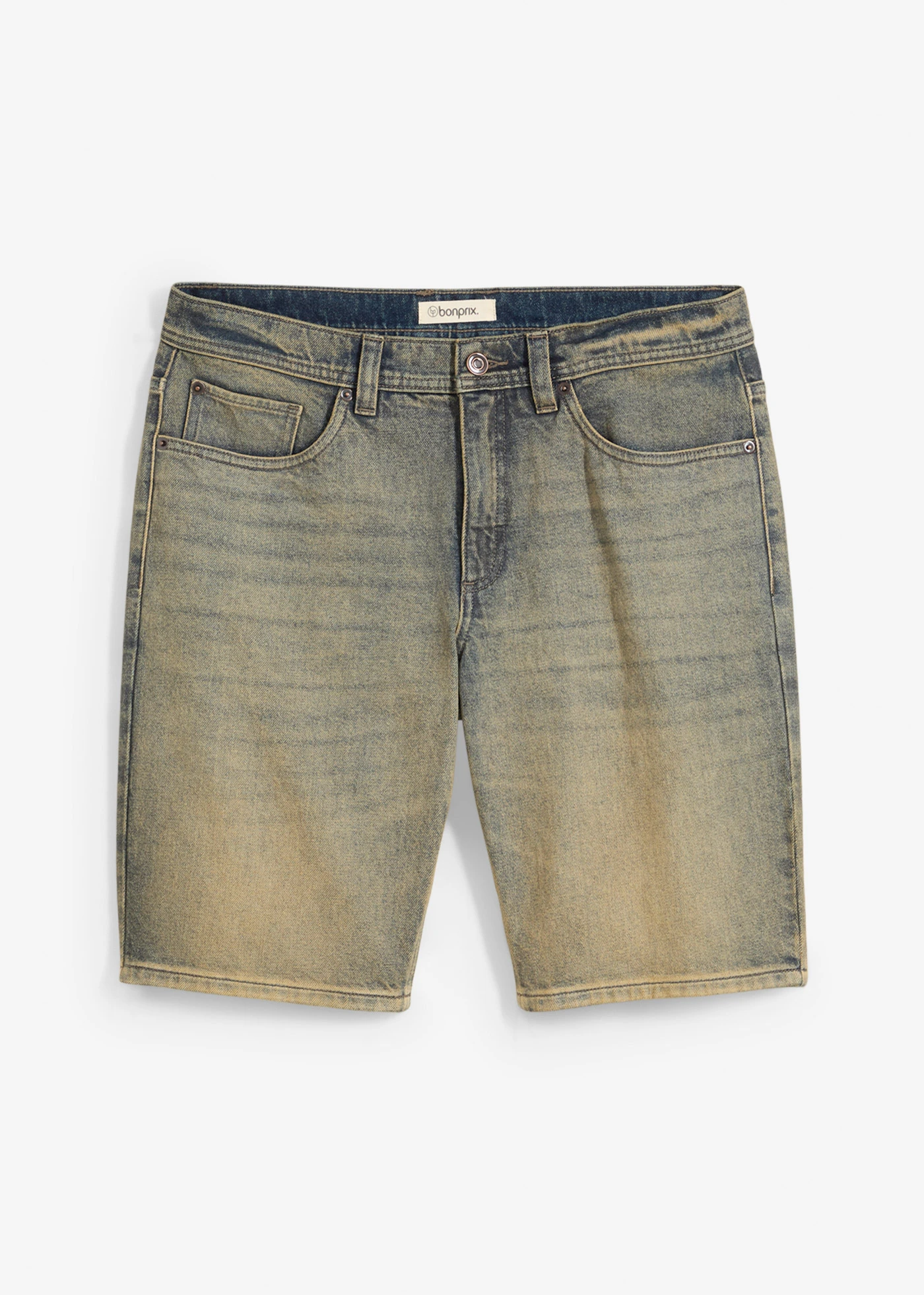 Strečové džínové bermudy Dirty Washed, Regular Fit • modrá stone-nová khaki • bonprix obchod