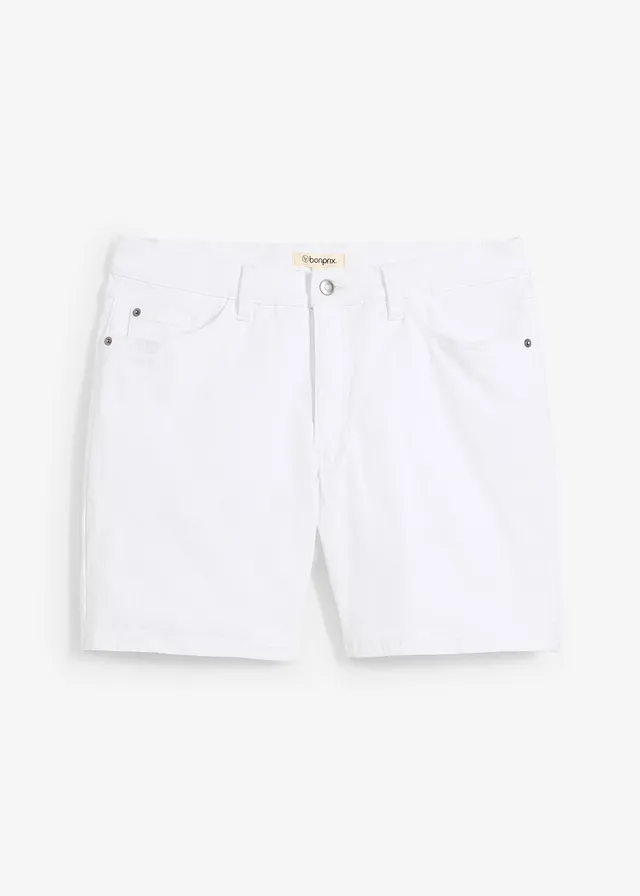Jeans stretch short, loose fit extra wijd, Kleur: wit twill