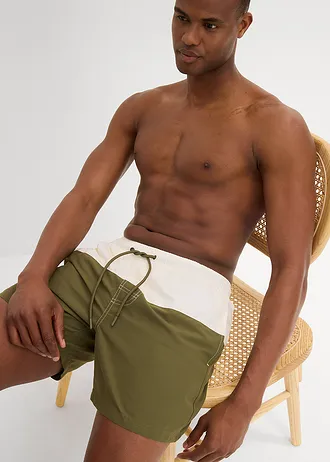 Heren zwemshort • beige-donkerolijfgroen • bonprix online shop