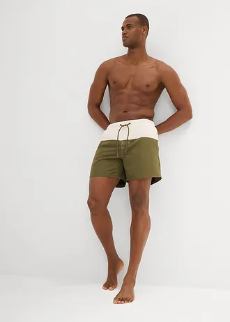 Heren zwemshort • beige-donkerolijfgroen • bonprix online shop