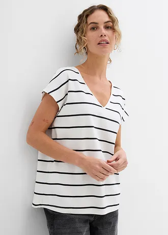 T-shirt w paski • biel wełny - czarny w paski • sklep bonprix