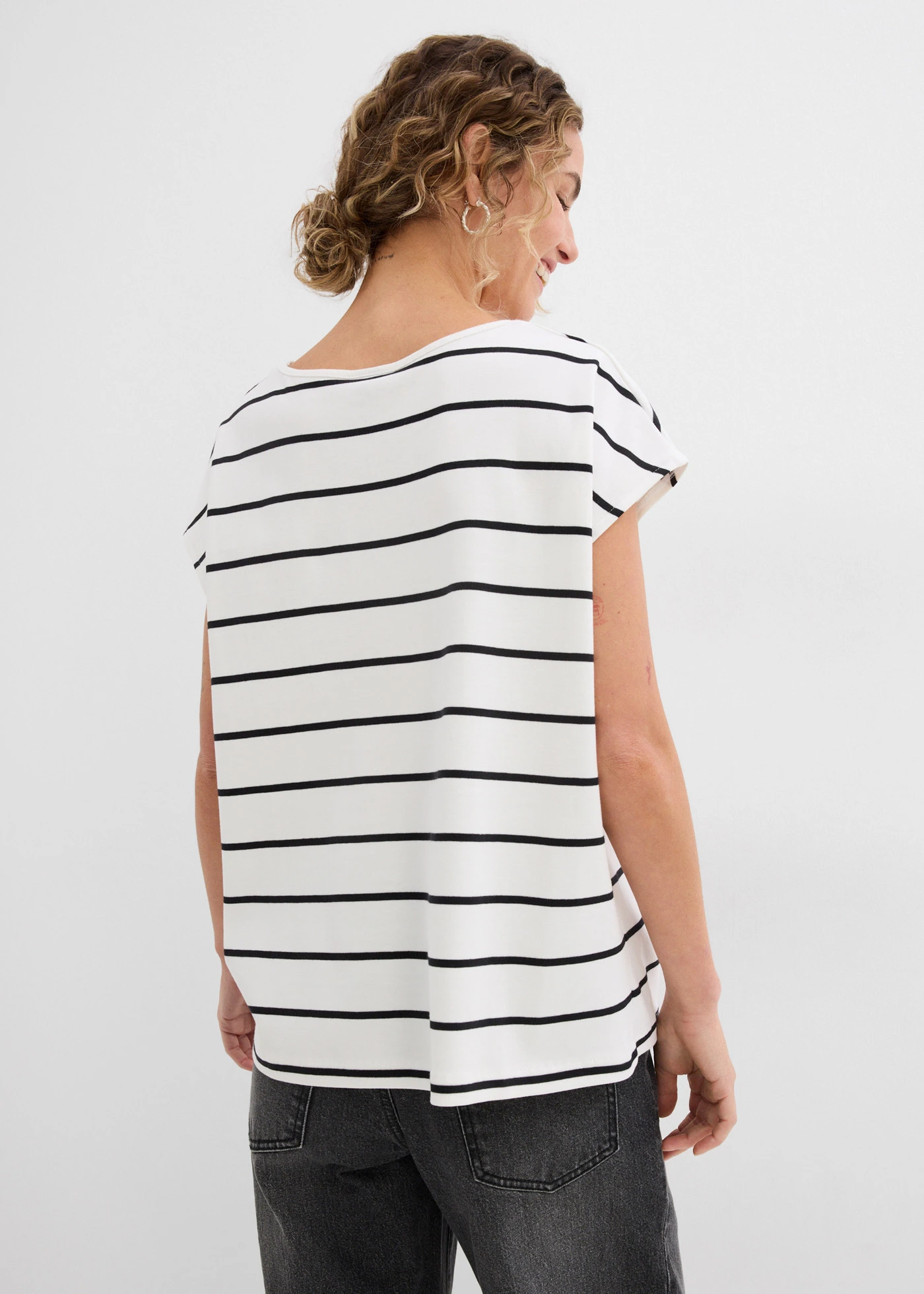 T-shirt w paski • biel wełny - czarny w paski • sklep bonprix