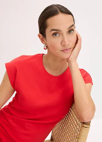 Midi jurk met plooitjes in de taille • aardbeirood • bonprix online shop