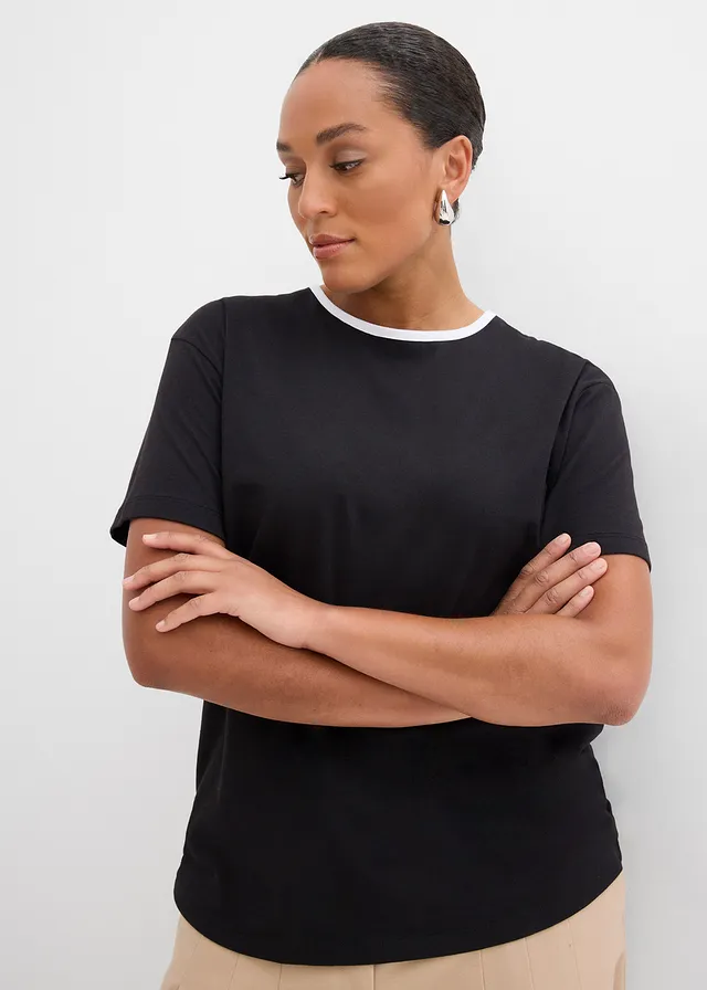T-shirt avec détail contrastant, Couleur: noir