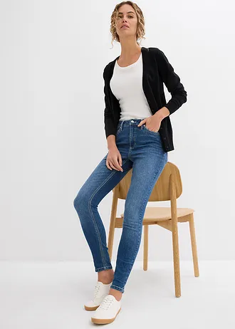 Dżinsy Skinny, mid waist, cropped • niebieski denim "used" • sklep bonprix