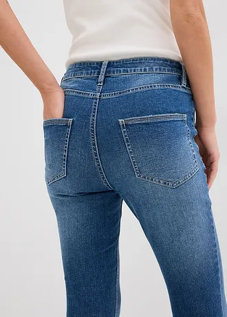 Dżinsy Skinny, mid waist, cropped • niebieski denim "used" • sklep bonprix