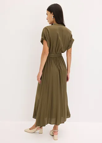 Robe-chemise en viscose fluide, Couleur: olive foncé