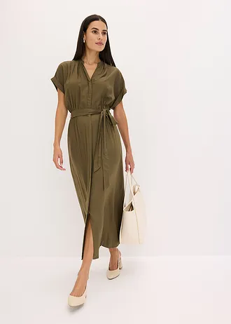 Overhemdjurk van soepelvallende viscose • donkerolijfgroen • bonprix online shop