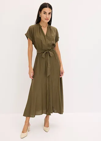 Overhemdjurk van soepele viscose, Kleur: donkerolijfgroen
