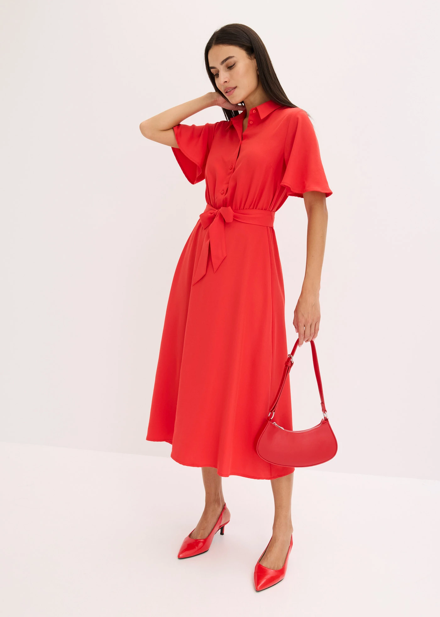 Rochie tip bluză cu cordon • roșu-căpșună • magazin bonprix