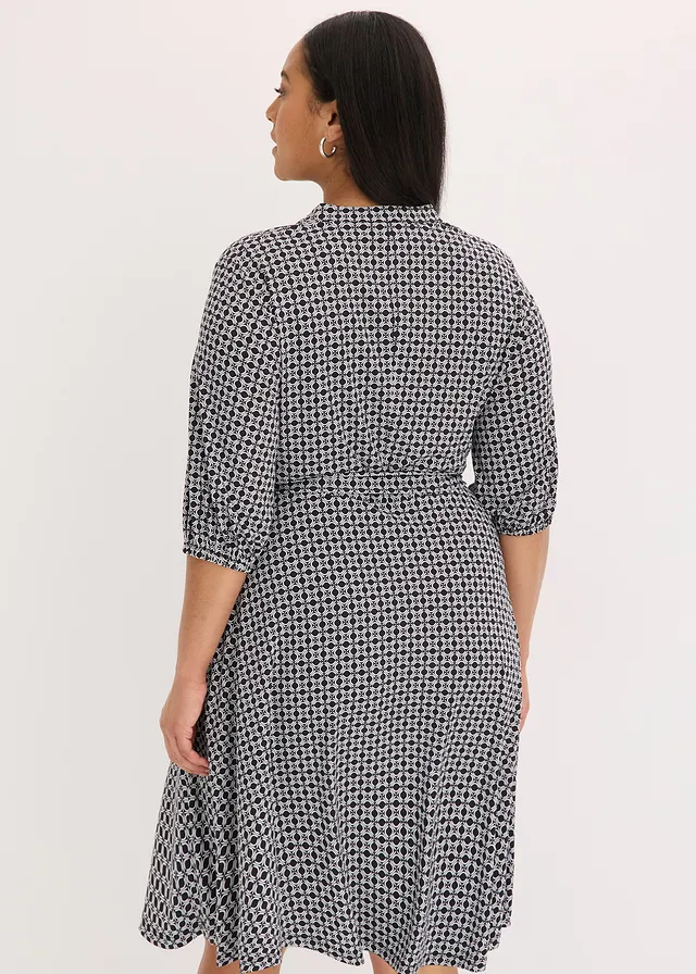 Robe en jersey avec ceinture à nouer (ens. 2 pces), Couleur: noir-blanc imprimé