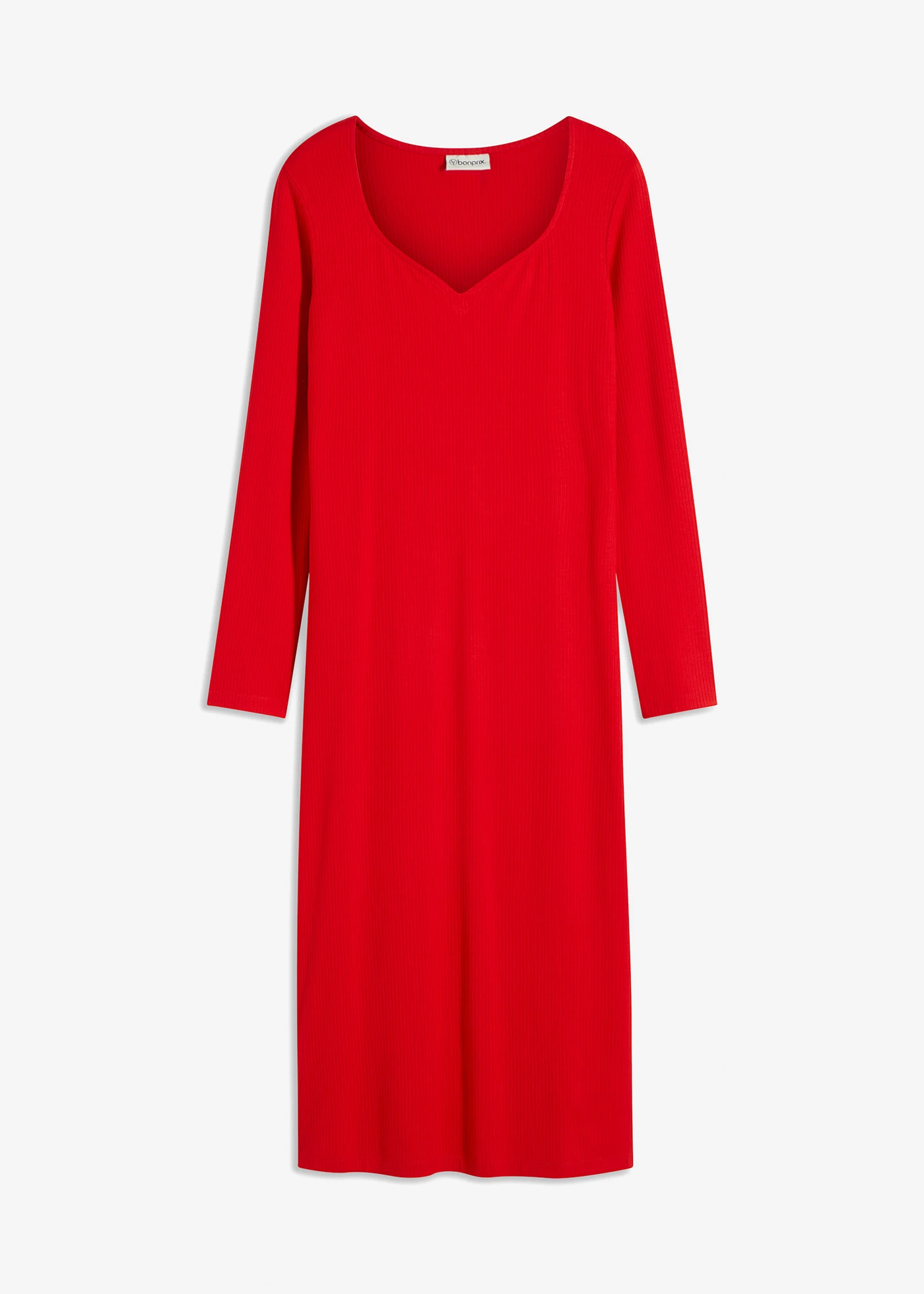 Geribde midi jurk • aardbeirood • bonprix online shop